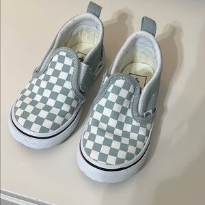 Toddler size 7 Vans Checkered Slip-On Sneakers - Light Blue and White